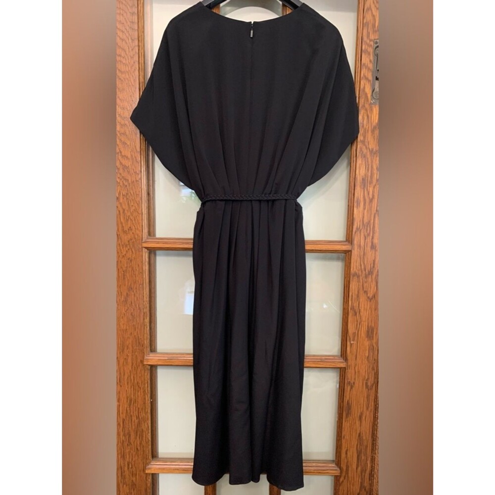 NWT Lafayette 148 NY Organic Silk Stretch Georgette V-Neck Dress Black Size 18 - Picture 3 of 9